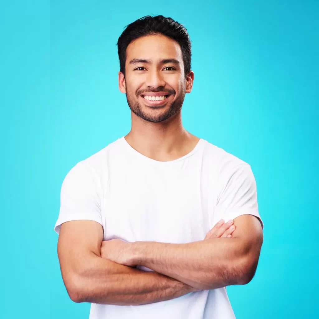 smile confident and portrait of asian man arms cr utc